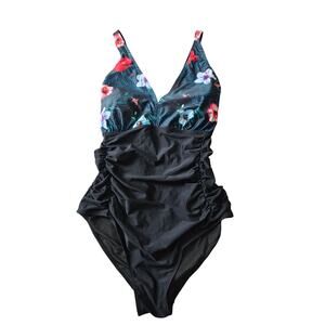 Aqua Eve‎ One Piece Swimsuit 16 Womens Plus Size Padded Wireless Black Floral